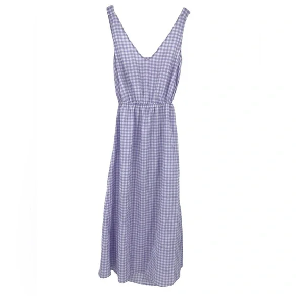 NWT Open Bow Back Lavender Gingham Long Dress Summer Midi Maxi Dress XL New - Picture 1 of 7